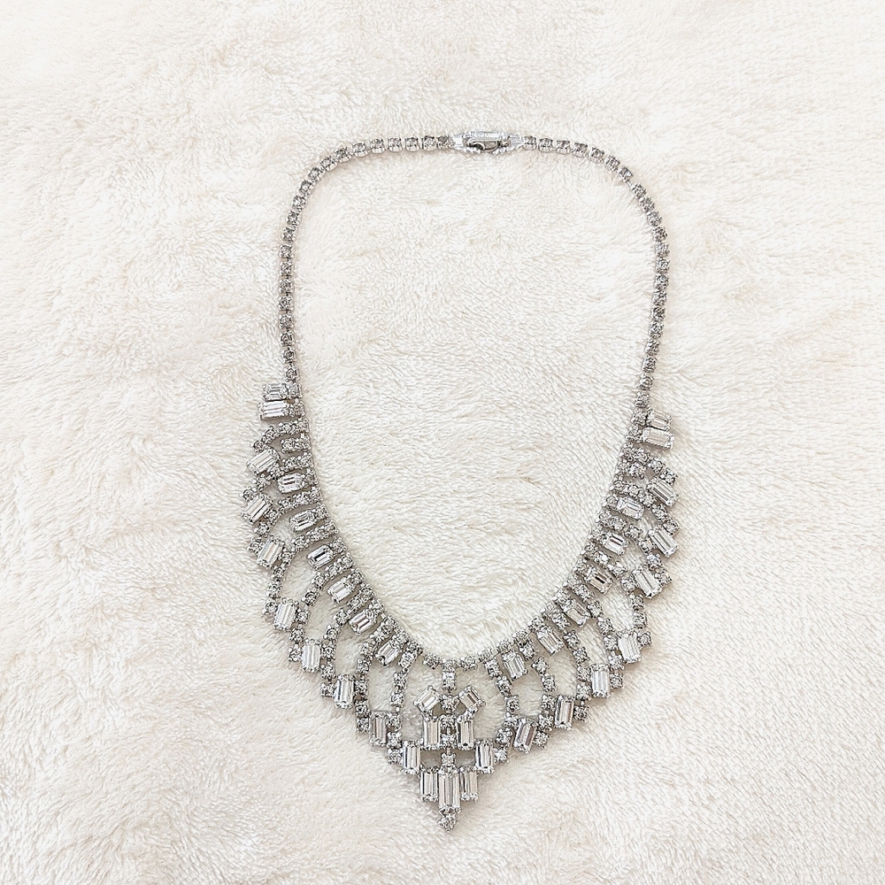 Vintage Rhinestone Crystal Necklace Emerald Cut